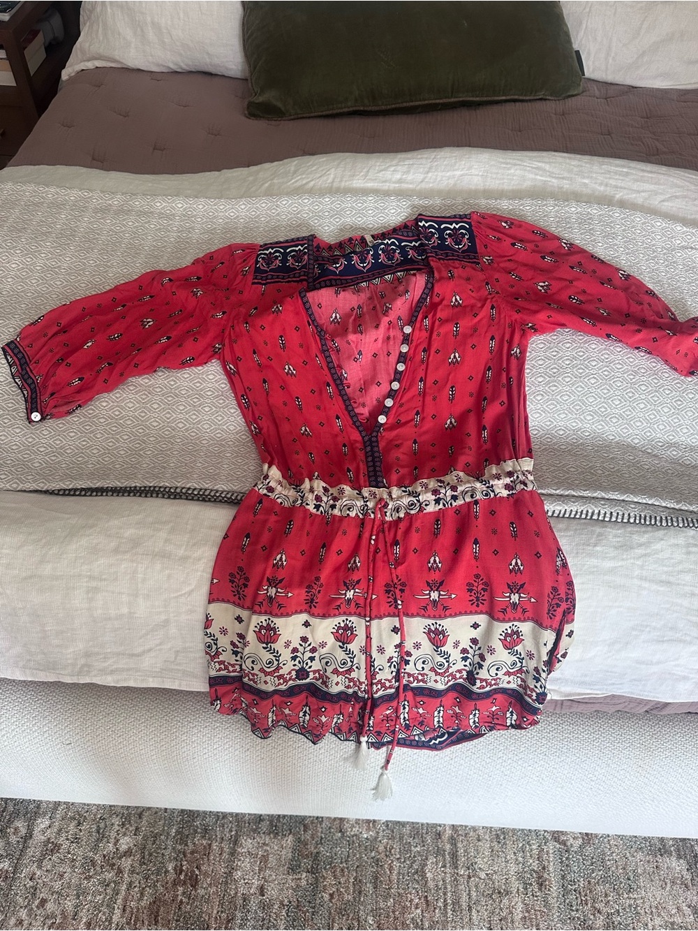 Boho Red Floral Print Women's romper